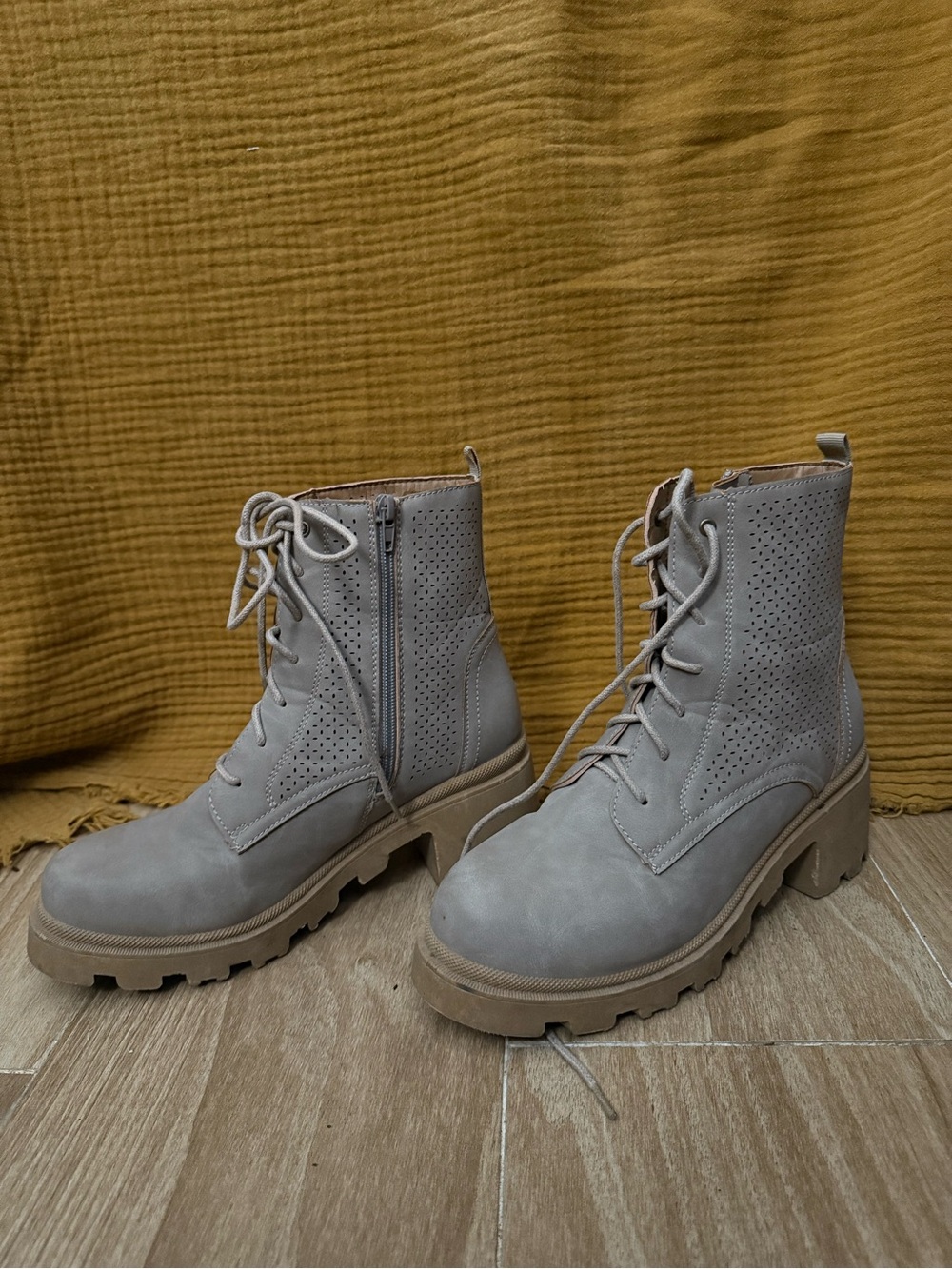 Women's Taupe Lace-Up Combat Boots